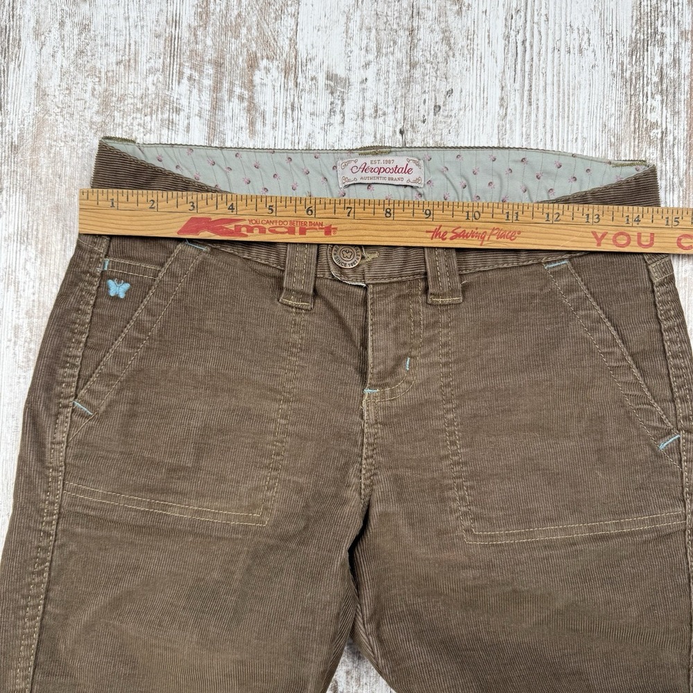 Y2K Aeropostale Brown Corduroy Pants Flare Low RiseCute Butterfly Detail, Sz1/2R - Picture 8 of 9